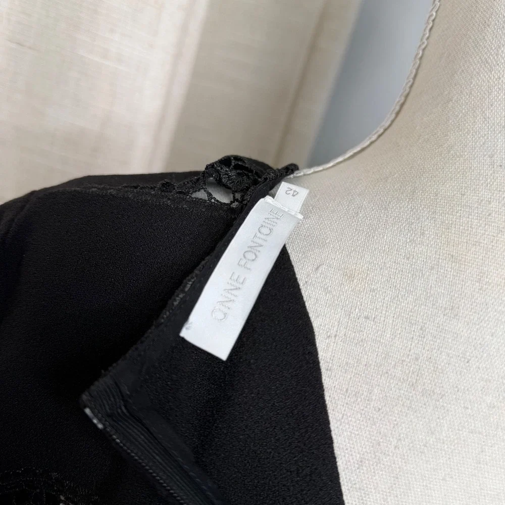 Anne Fontaine Miyuki Open Lace Stripe Blouse Black Floral Short Sleeve Womens 42 - Picture 7 of 9